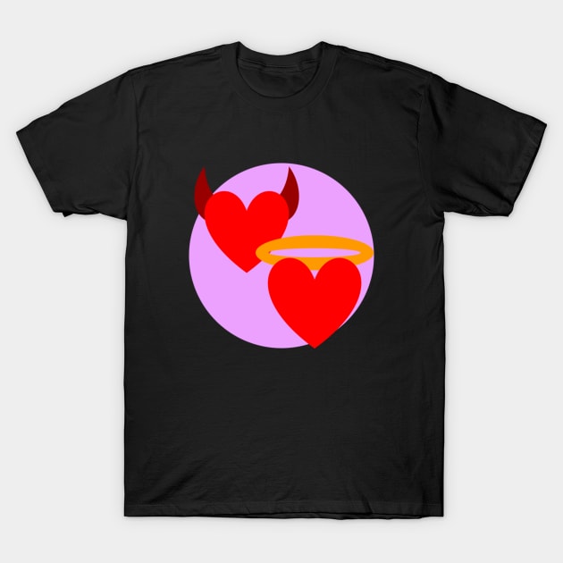 Angel/Devil Hearts - Pink circle T-Shirt by mastrob